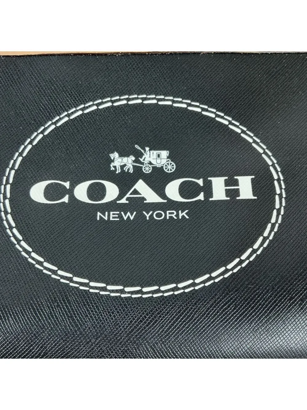 New Coach Horse And Carriage Black Leather Wristlet Bag Tan Trim Wallet‎